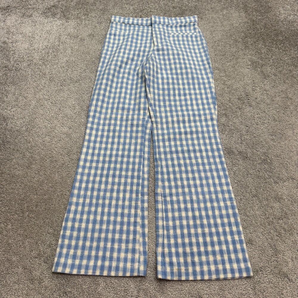 Zara Blue and White Gingham Wide Leg Pants